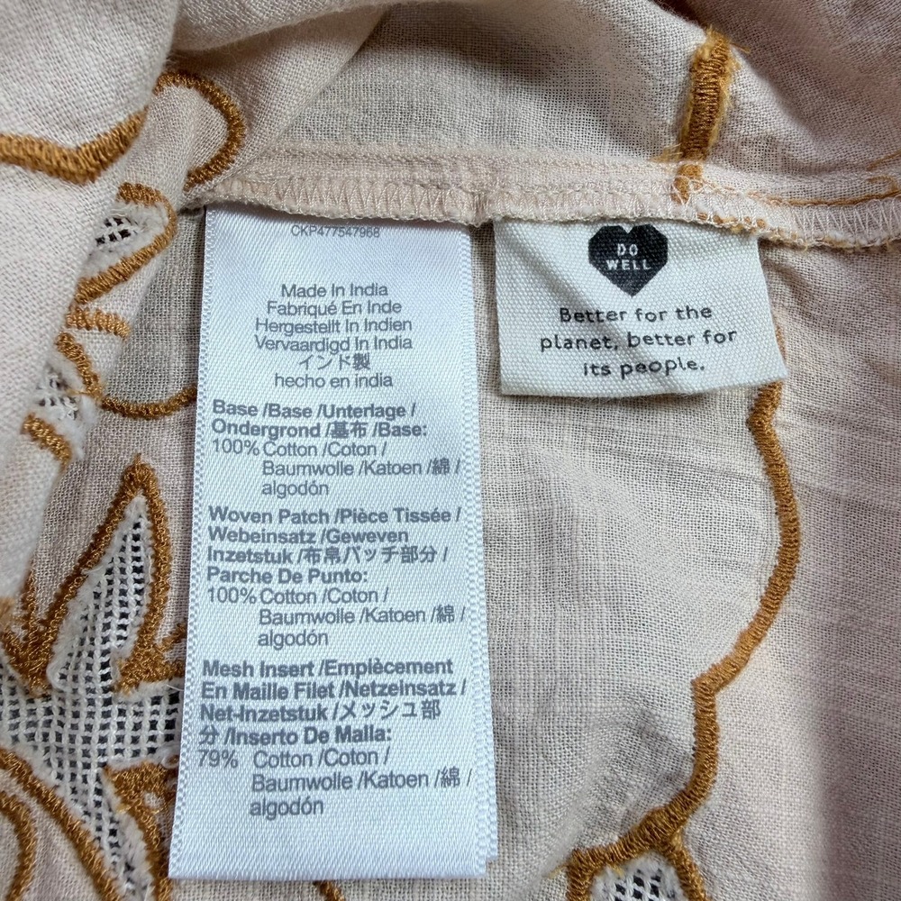 Madewell Floral Embroidered Top Womens L Cream Yellow Puff Sleeve Lace Up Back - Picture 4 of 6